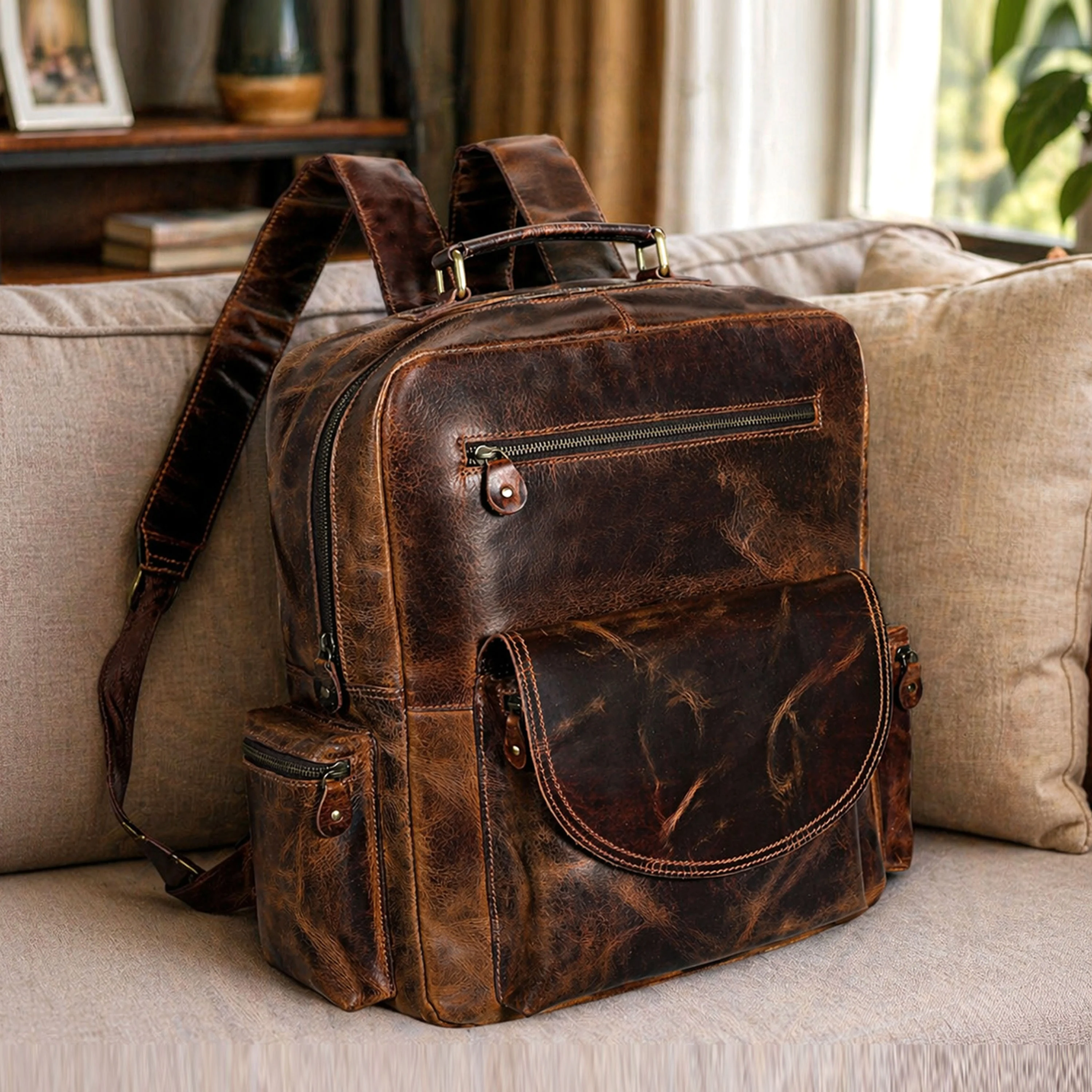 Full Grain Buffalo Leather Backpack - Image 14