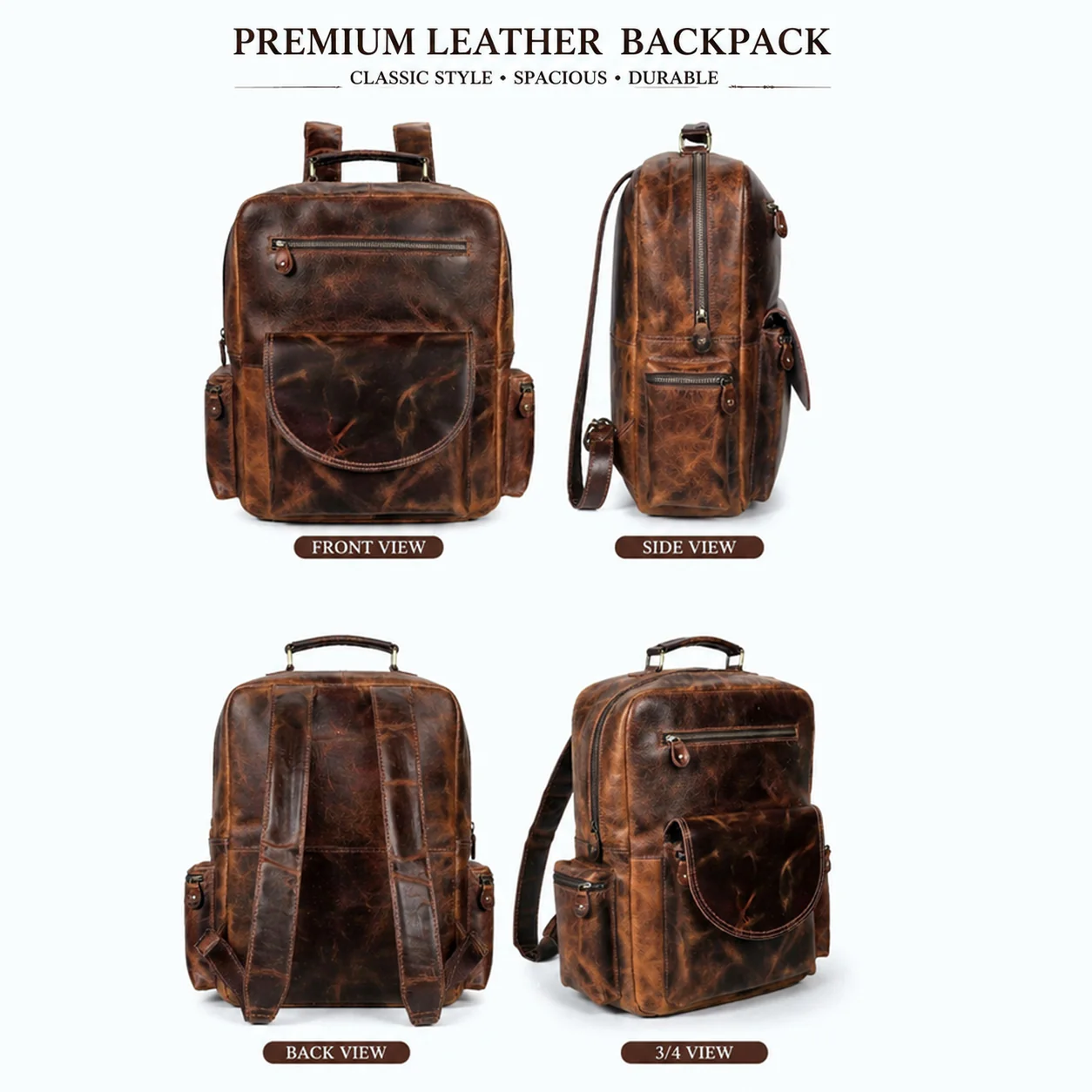 Full Grain Buffalo Leather Backpack - Image 16