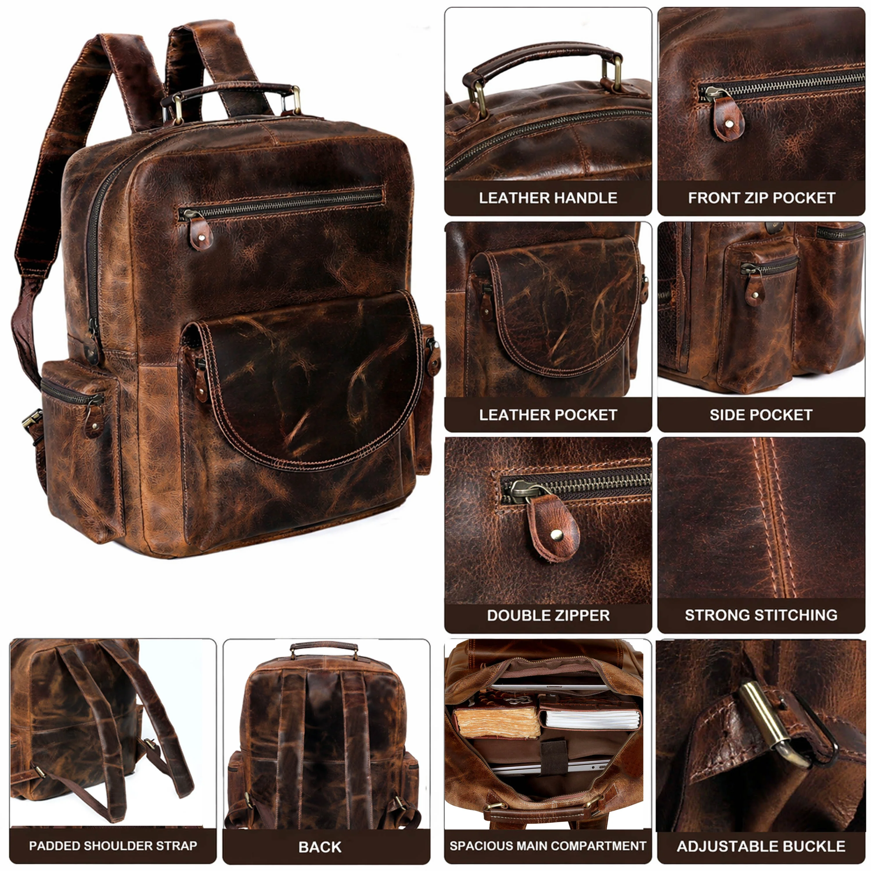 Full Grain Buffalo Leather Backpack - Image 4