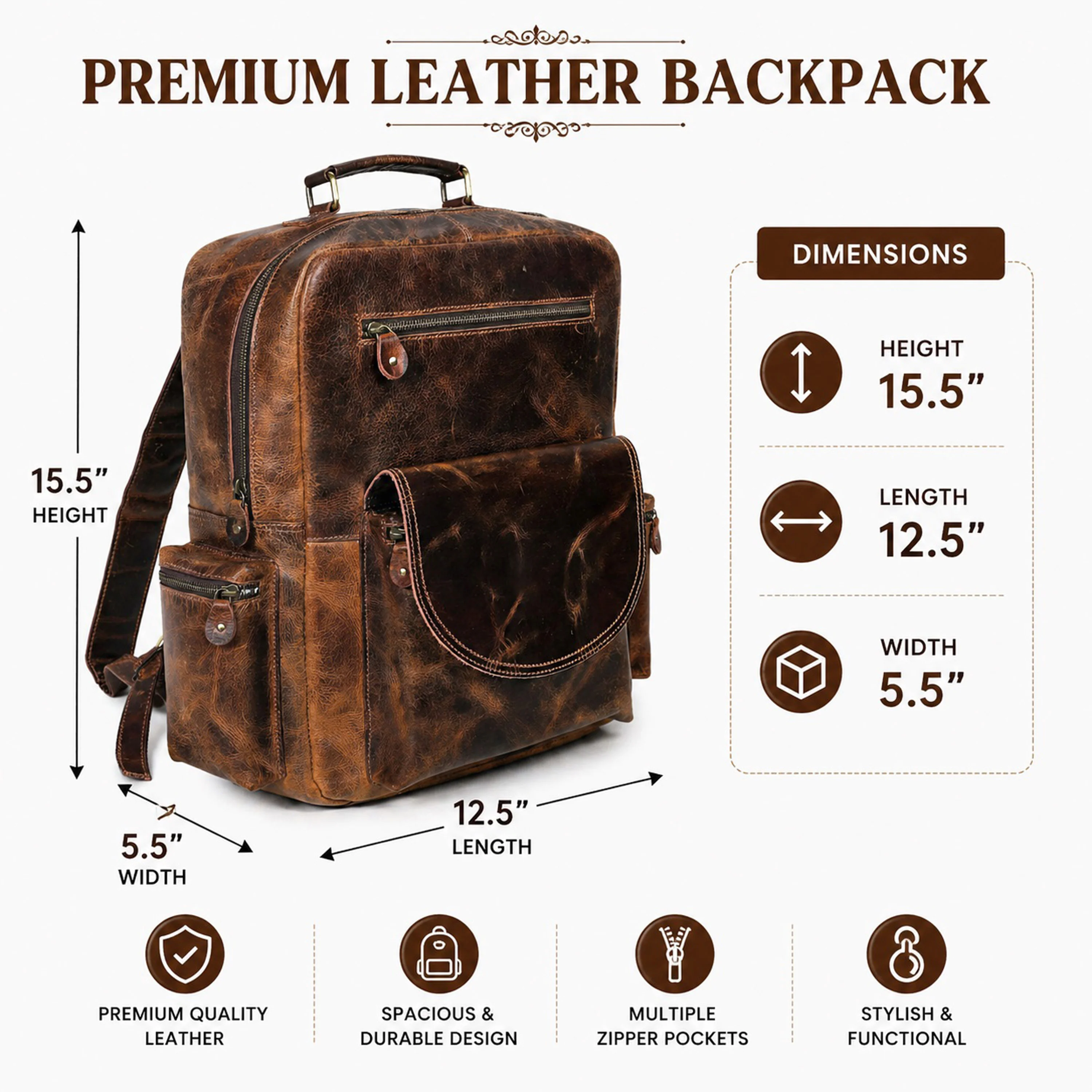 Full Grain Buffalo Leather Backpack - Image 6