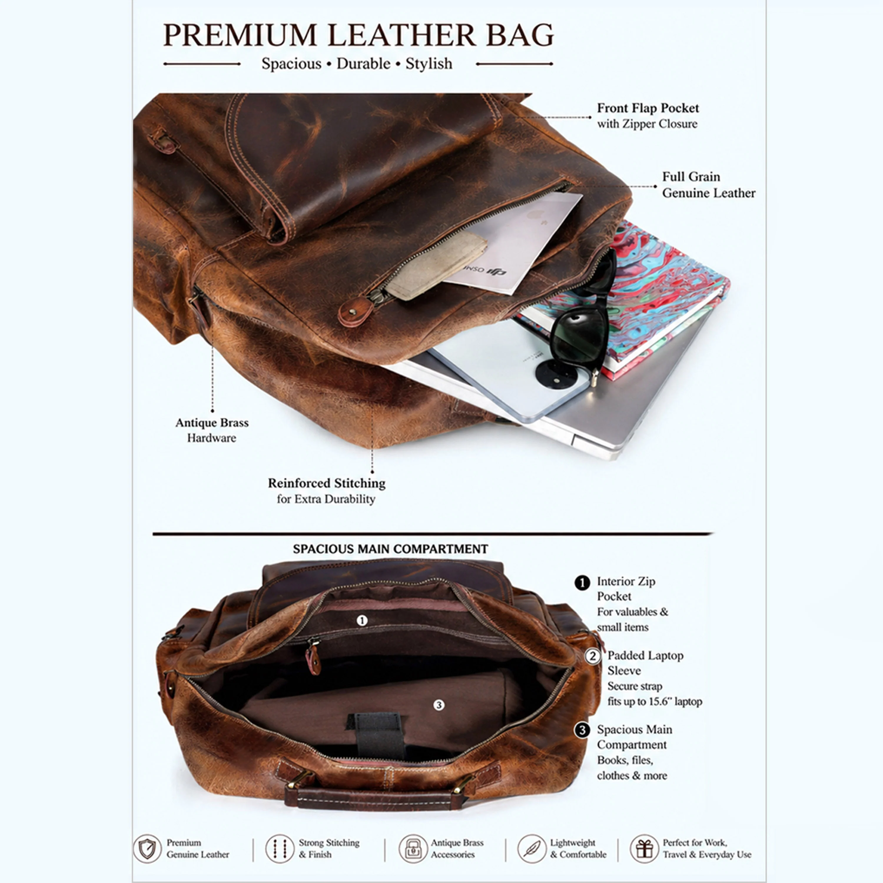 Full Grain Buffalo Leather Backpack - Image 7