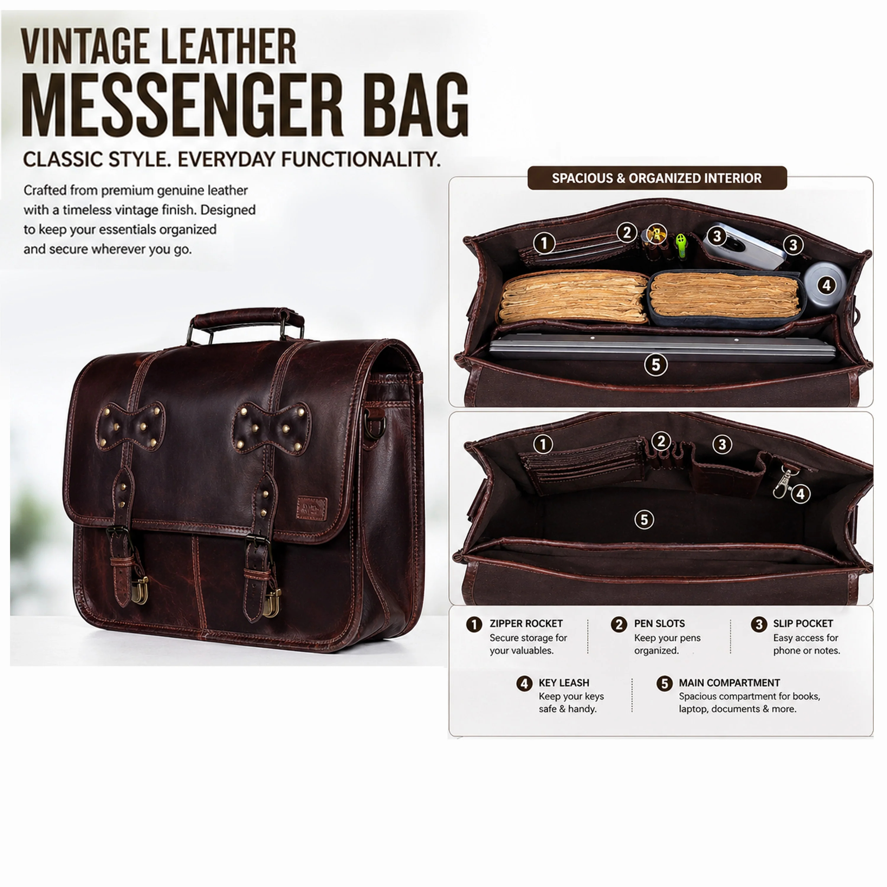 Metro Carry Leather Messenger Bag - Image 5