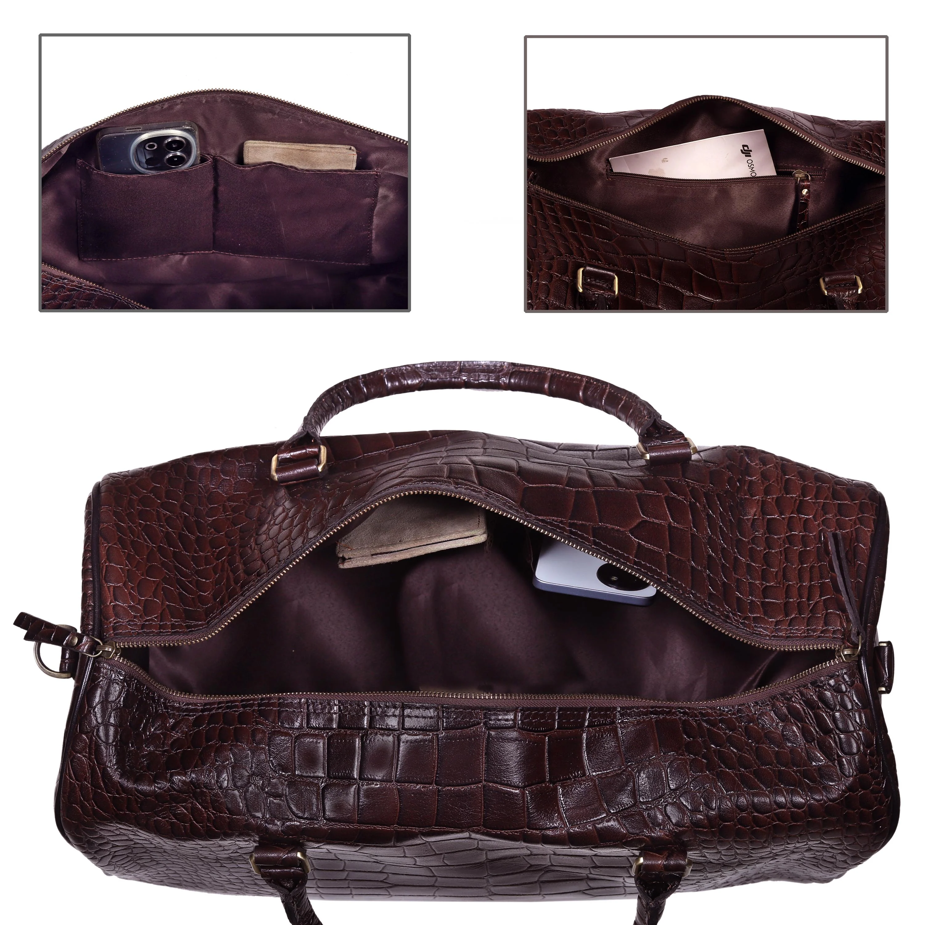 The Noir Croc Leather Duffle Bag - Image 13