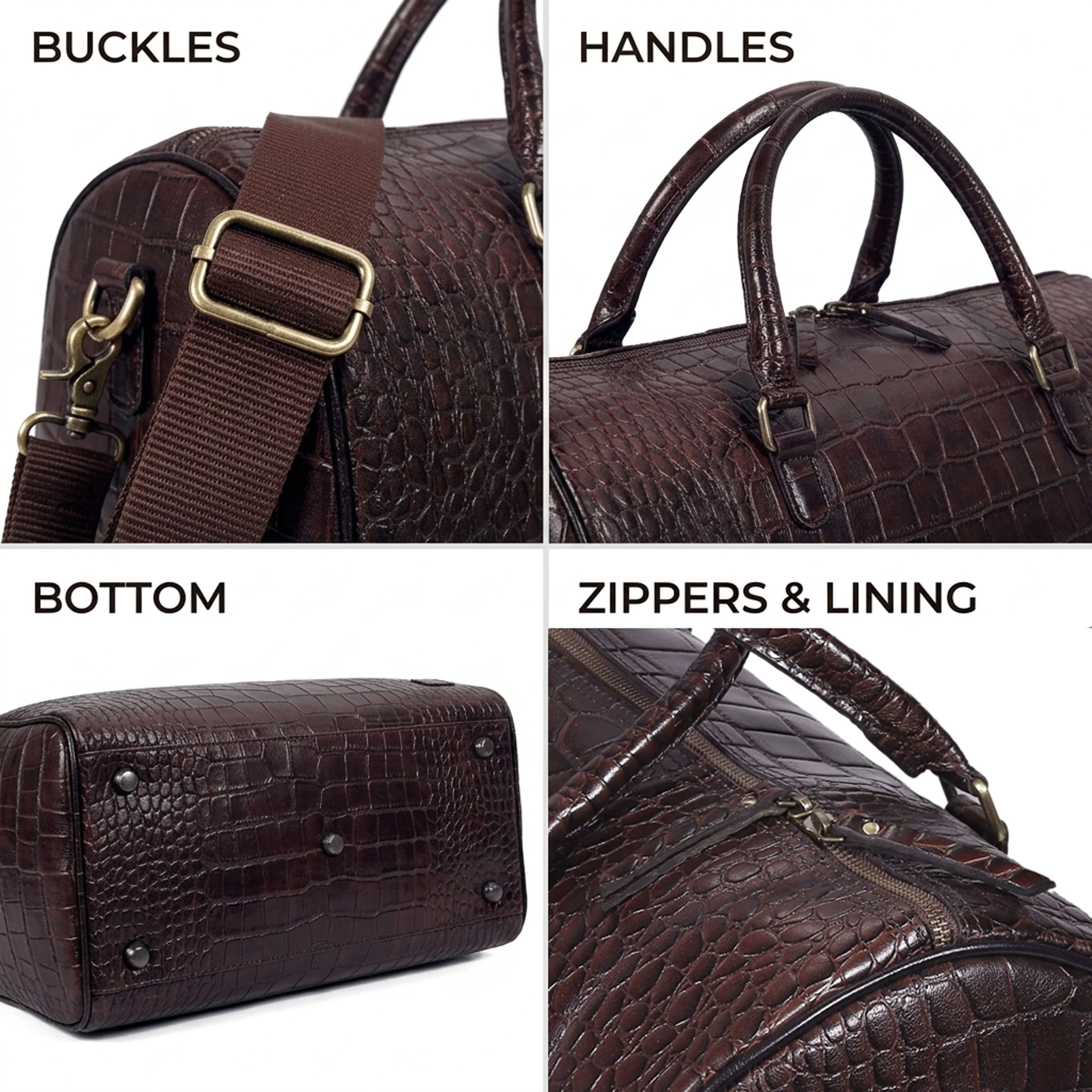 The Noir Croc Leather Duffle Bag - Image 14
