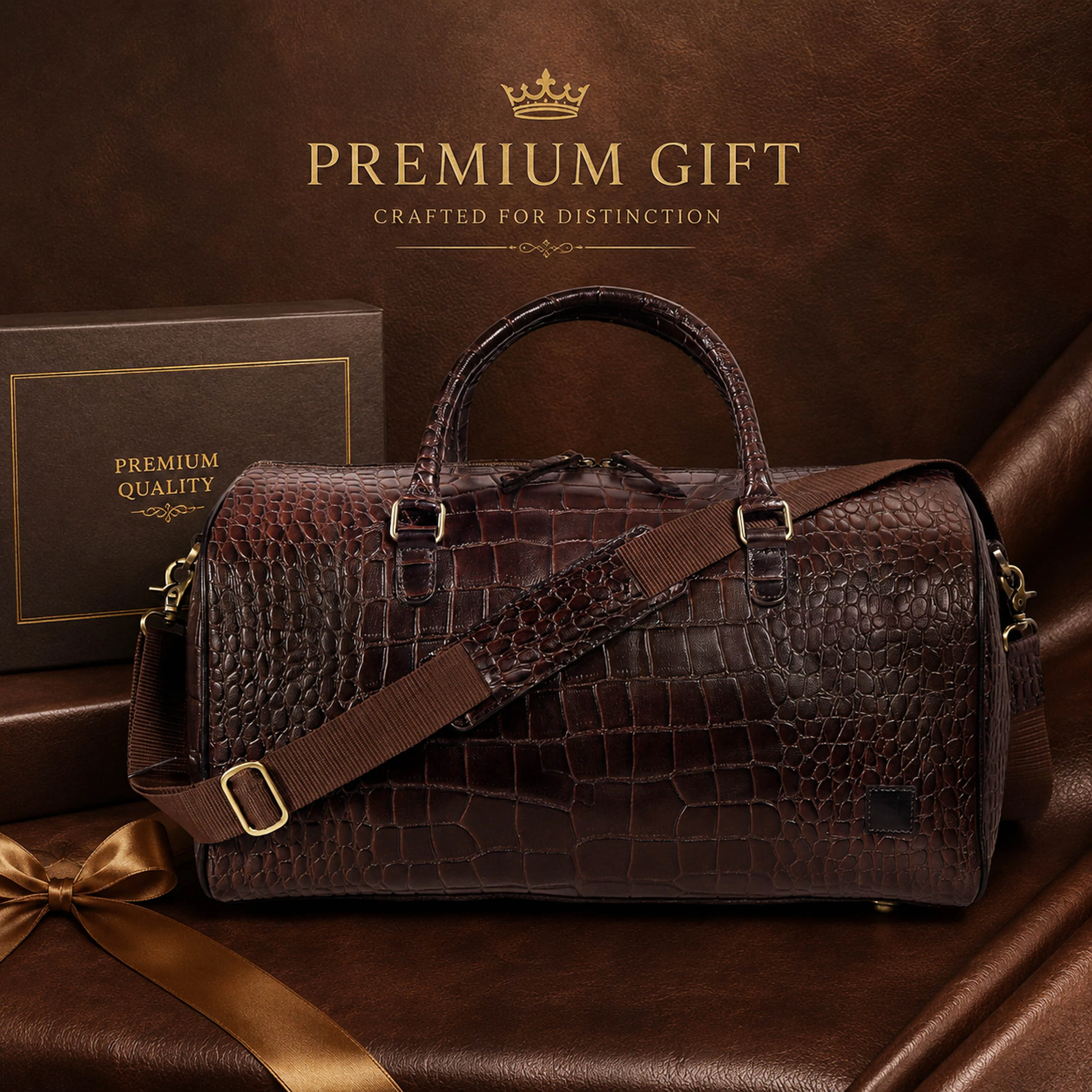 The Noir Croc Leather Duffle Bag - Image 2
