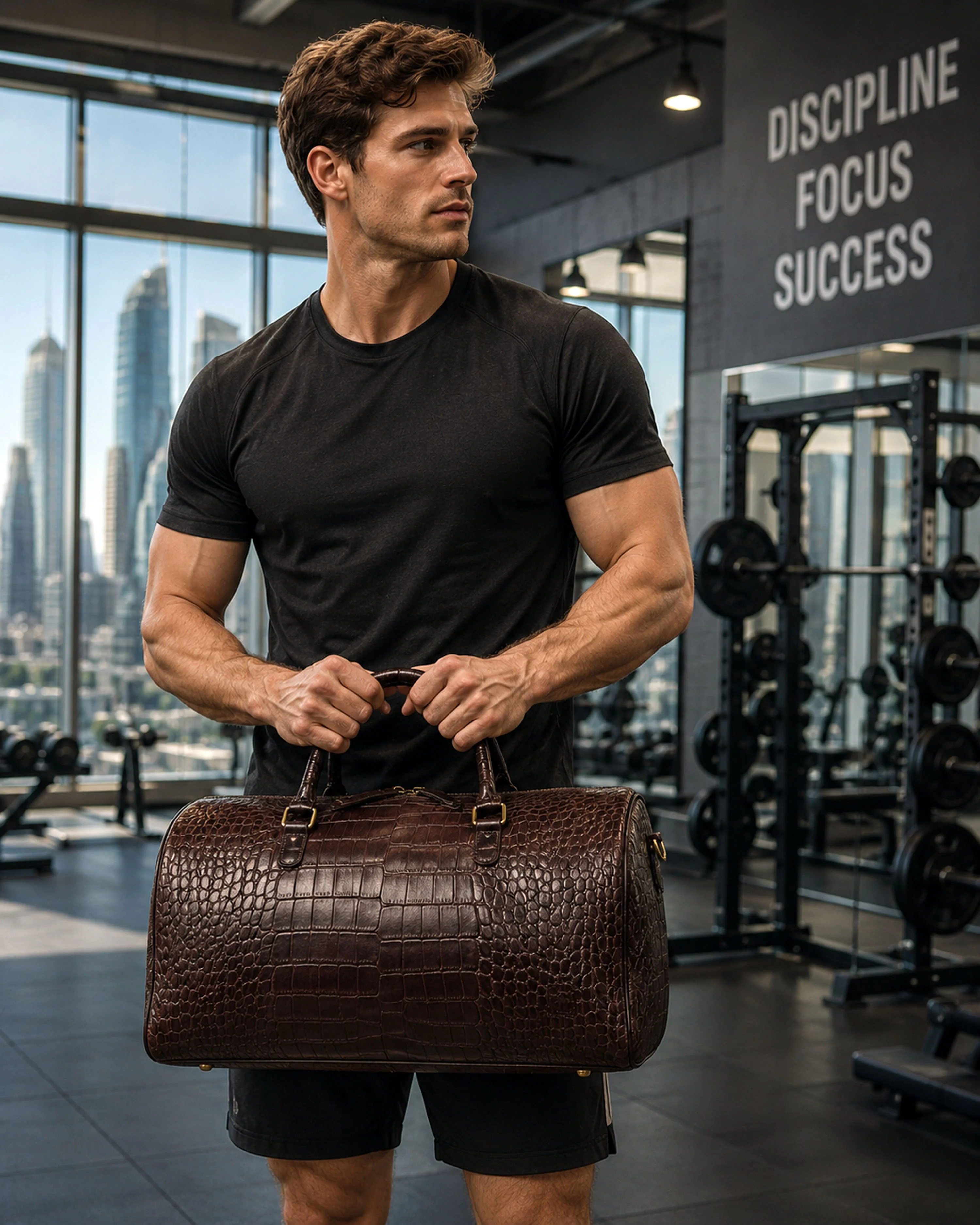 The Noir Croc Leather Duffle Bag - Image 4