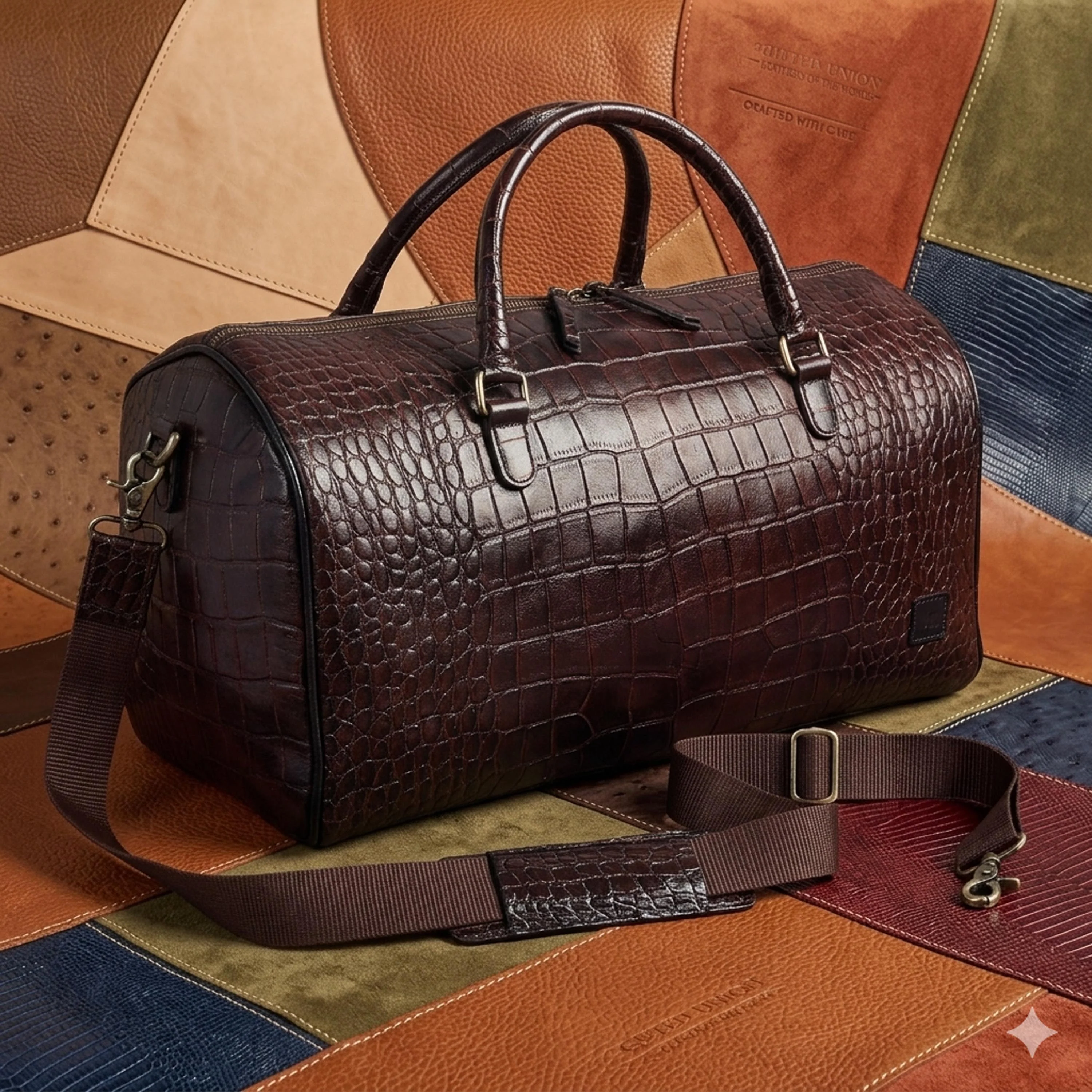 The Noir Croc Leather Duffle Bag - Image 6