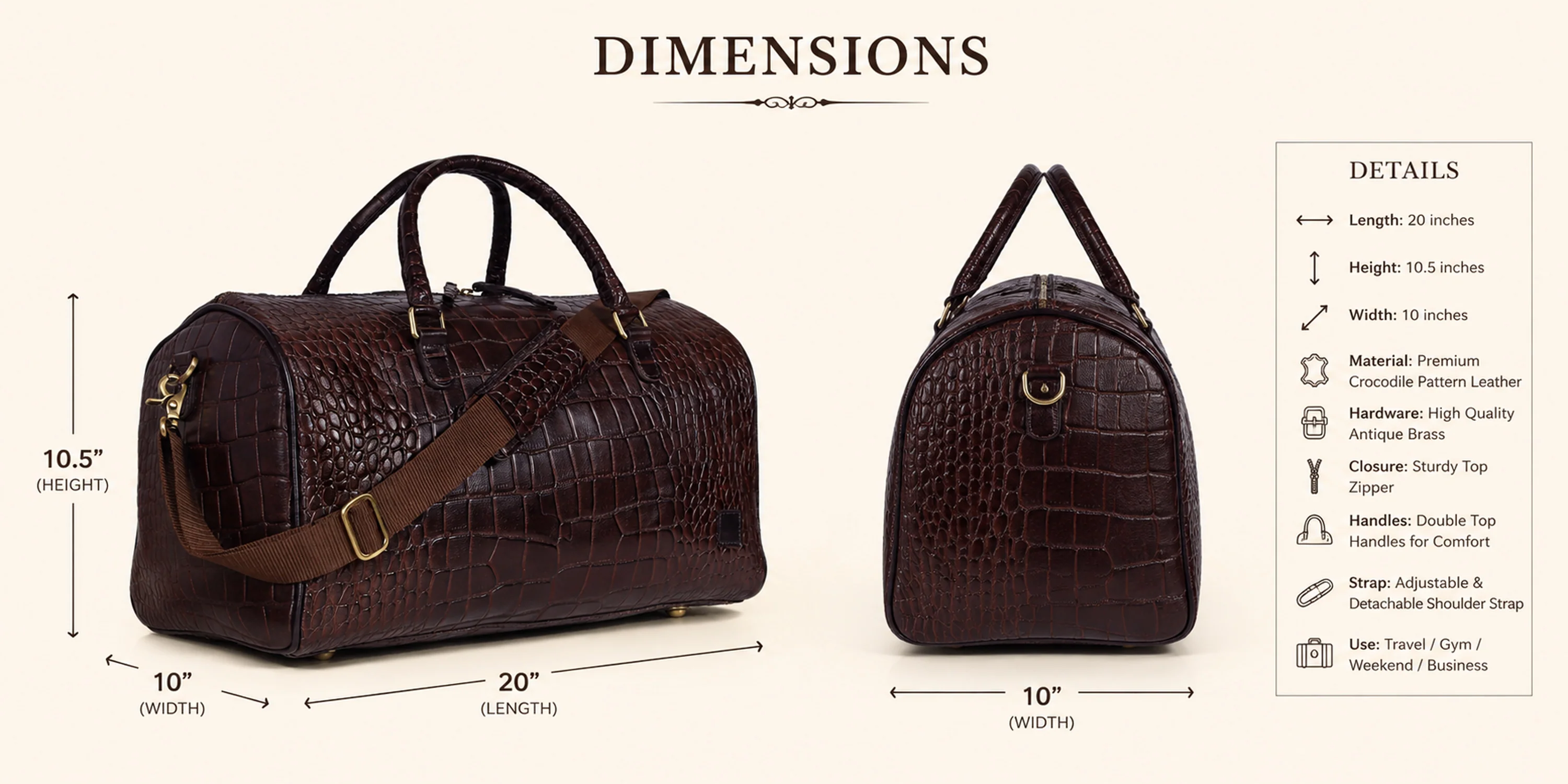 The Noir Croc Leather Duffle Bag - Image 8