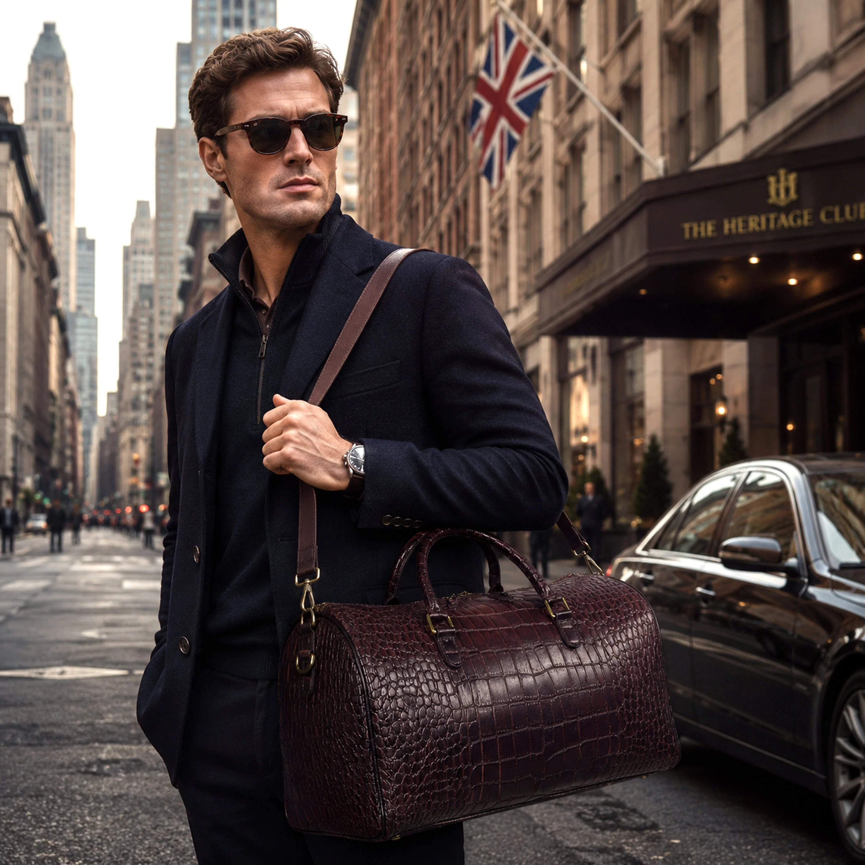 The Noir Croc Leather Duffle Bag - Image 9