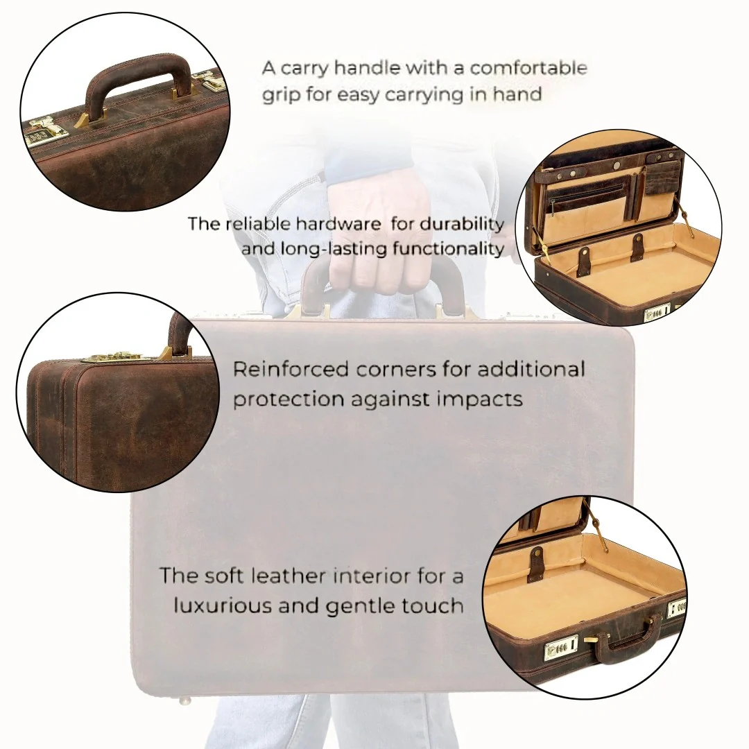 The Vintage Buffalo Leather hard shell attachéd Case Briefcase - Image 10