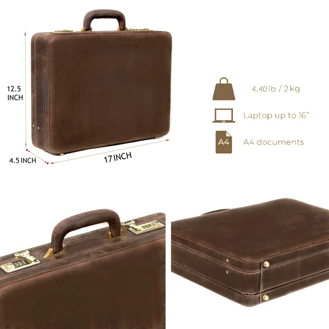 The Vintage Buffalo Leather hard shell attachéd Case Briefcase - Image 12