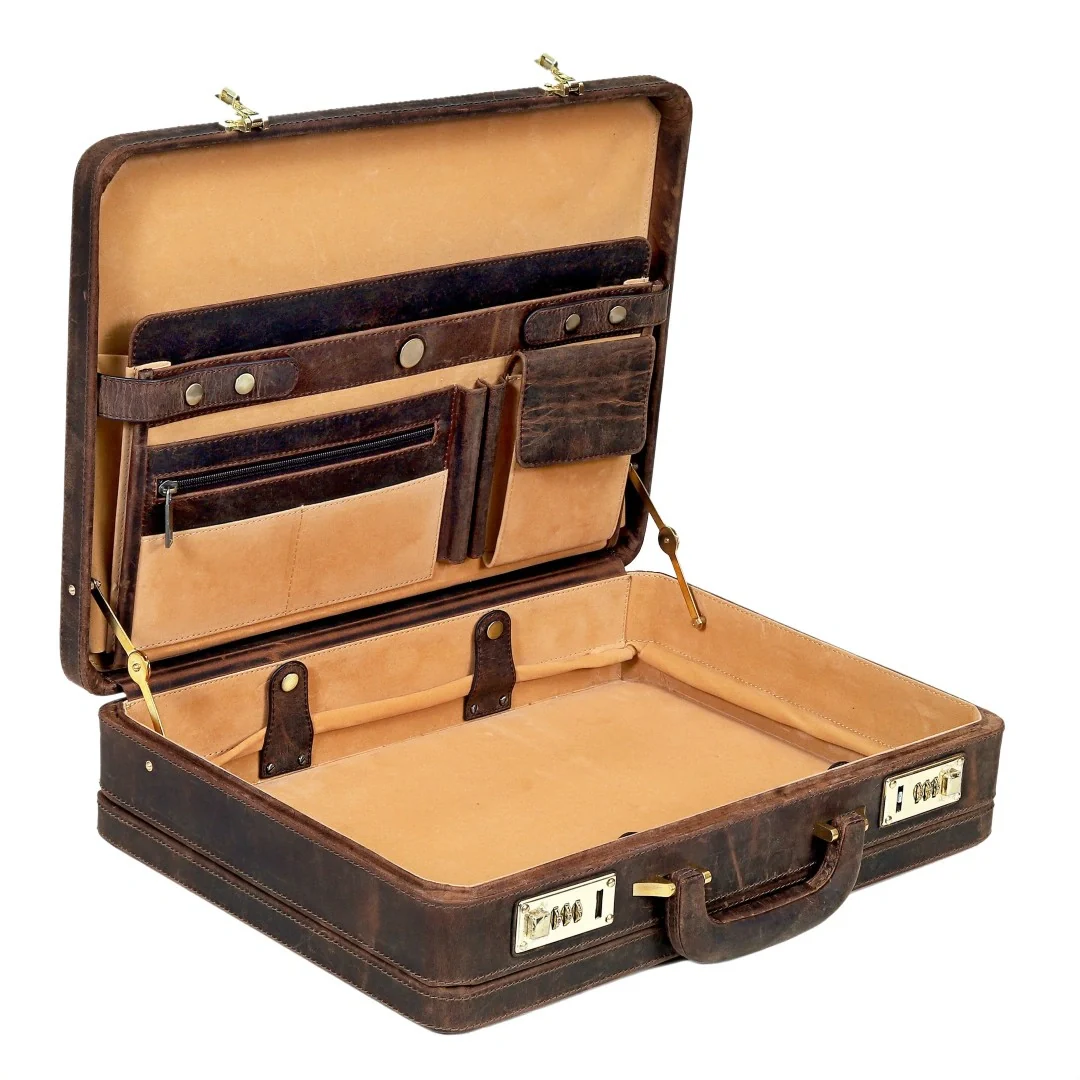 The Vintage Buffalo Leather hard shell attachéd Case Briefcase - Image 16
