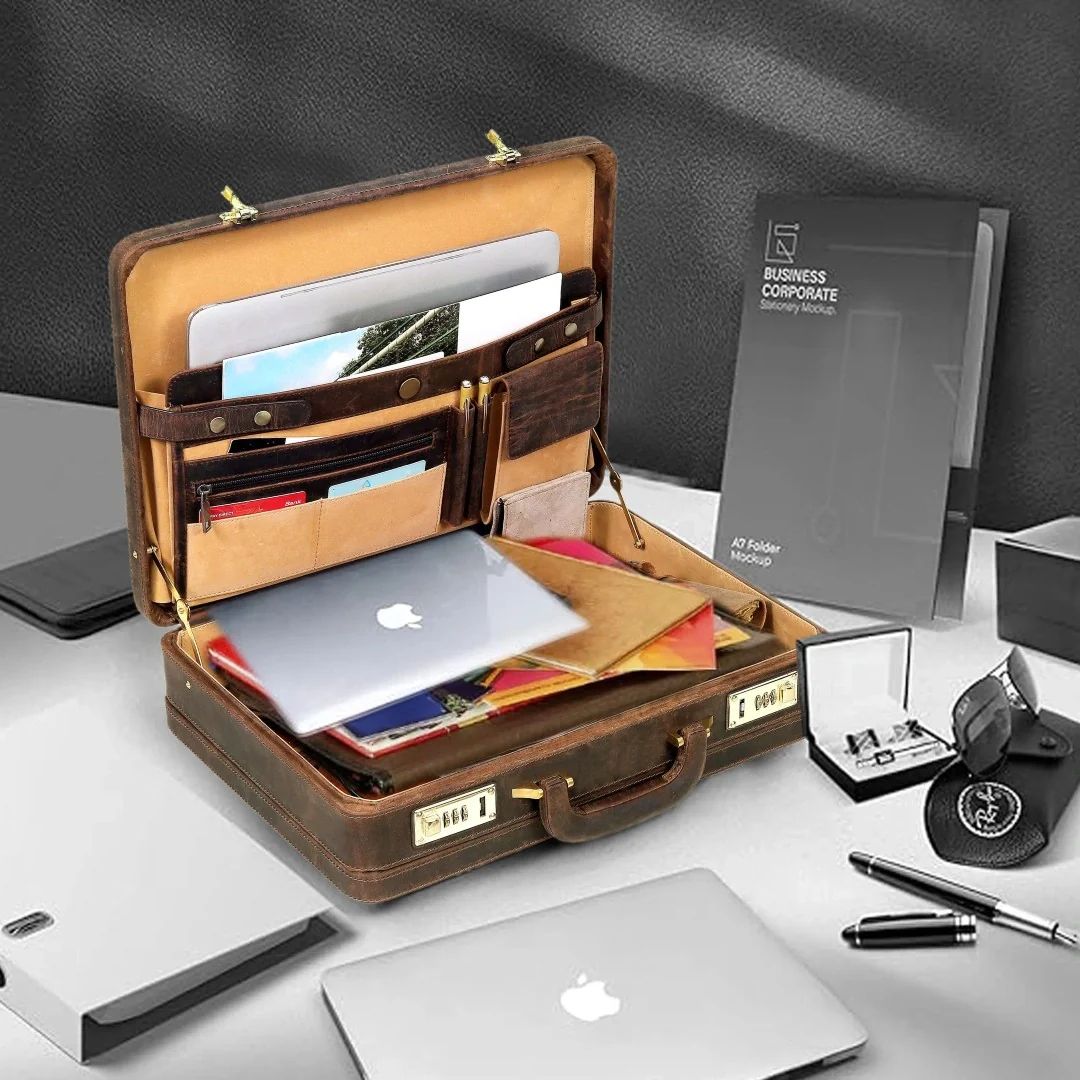 The Vintage Buffalo Leather hard shell attachéd Case Briefcase - Image 17
