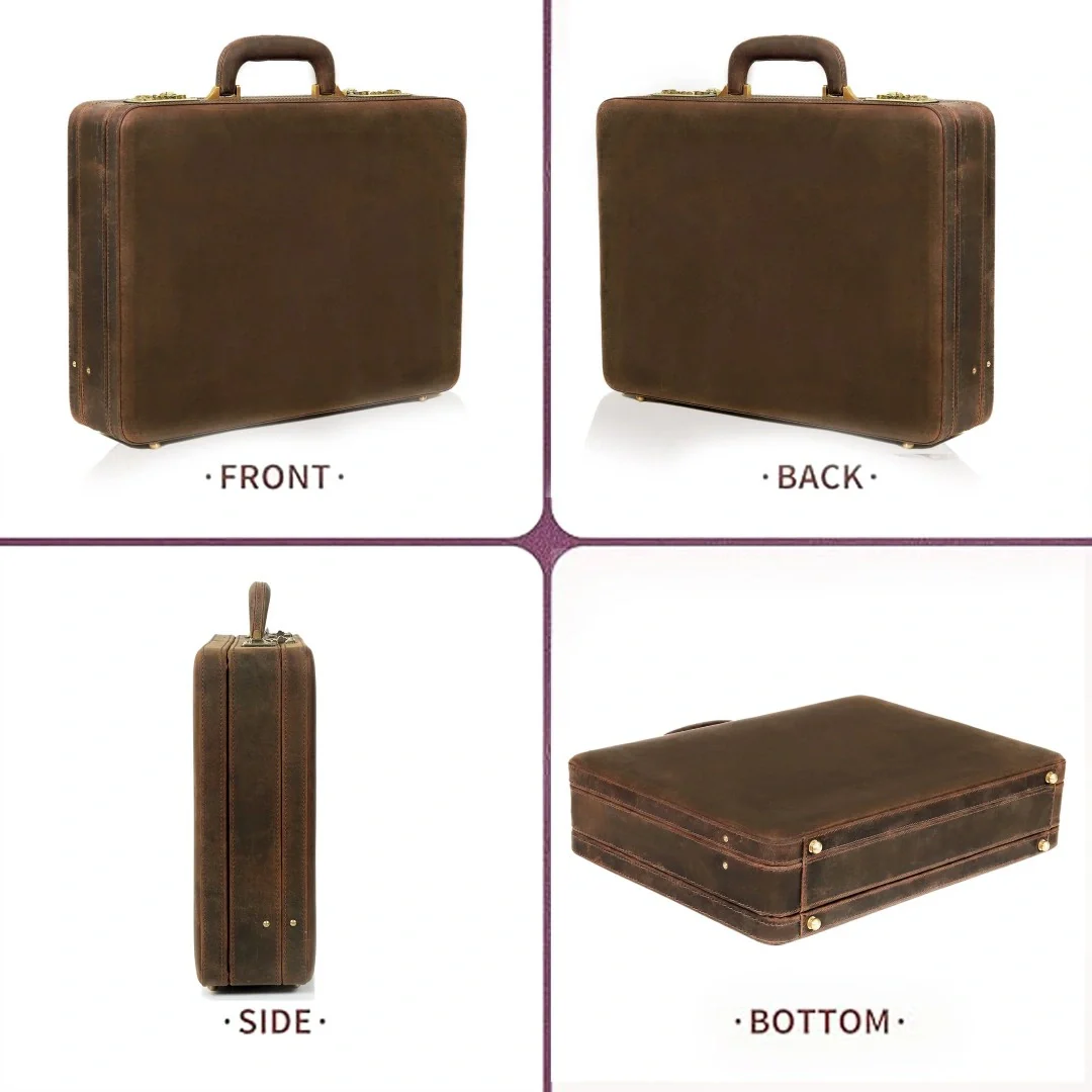 The Vintage Buffalo Leather hard shell attachéd Case Briefcase - Image 18