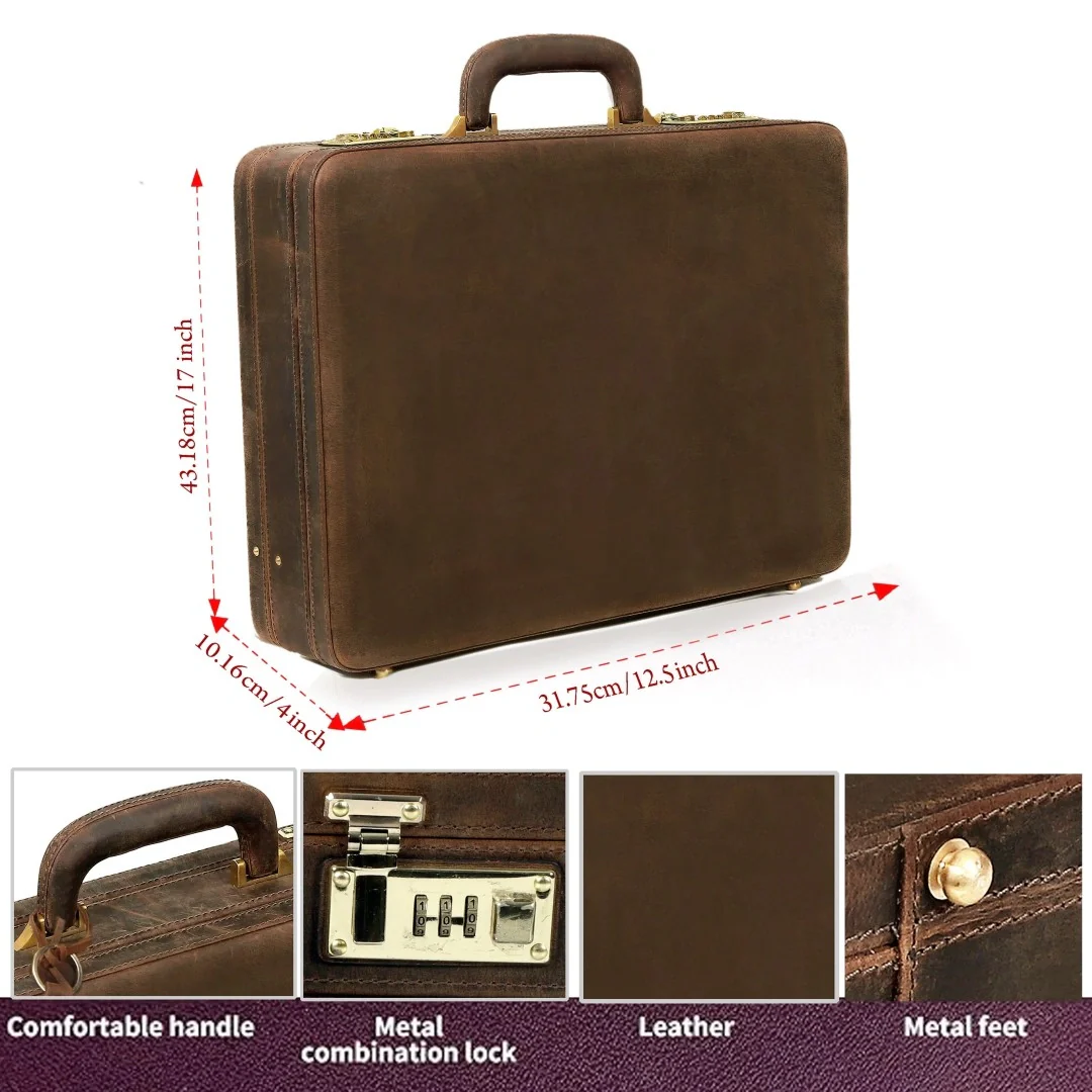The Vintage Buffalo Leather hard shell attachéd Case Briefcase - Image 3