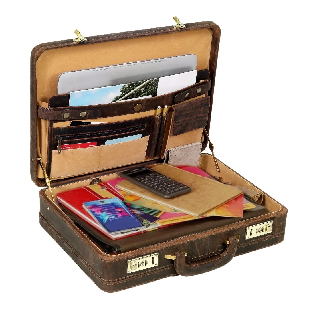The Vintage Buffalo Leather hard shell attachéd Case Briefcase - Image 4