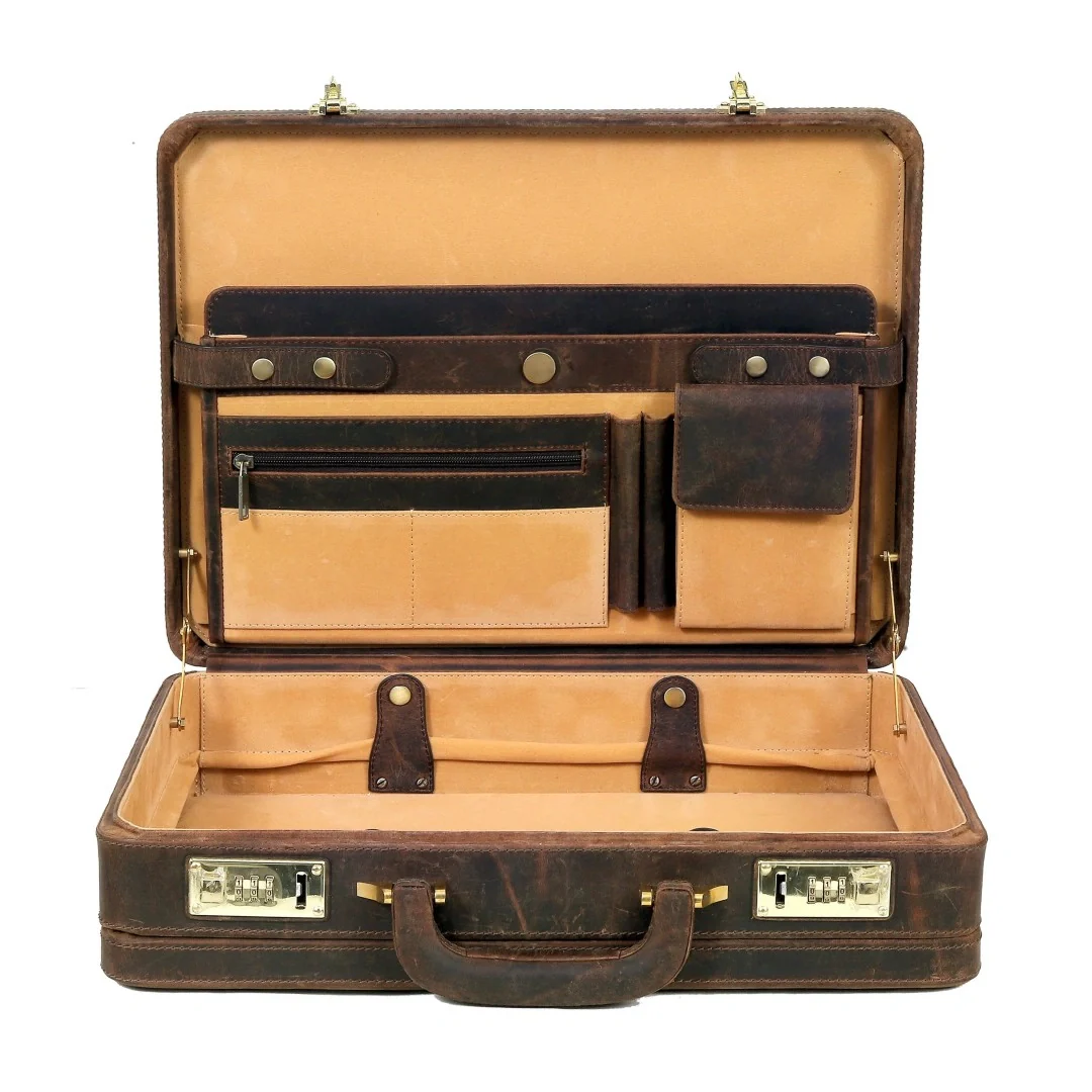The Vintage Buffalo Leather hard shell attachéd Case Briefcase - Image 5