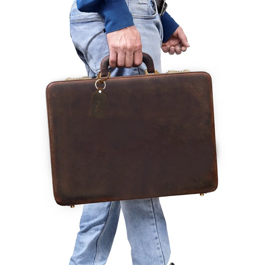 The Vintage Buffalo Leather hard shell attachéd Case Briefcase - Image 8