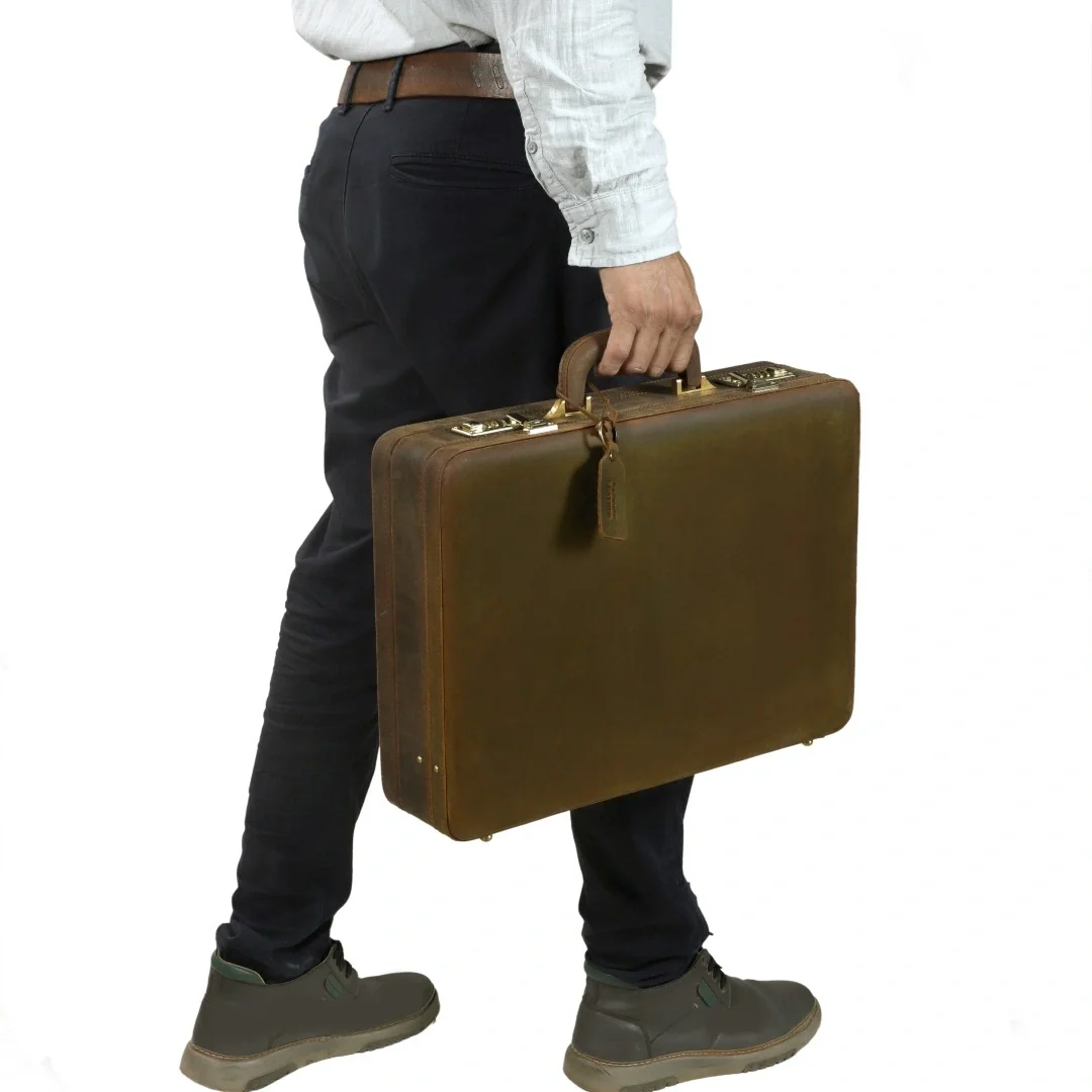 The Vintage Buffalo Leather hard shell attachéd Case Briefcase - Image 9