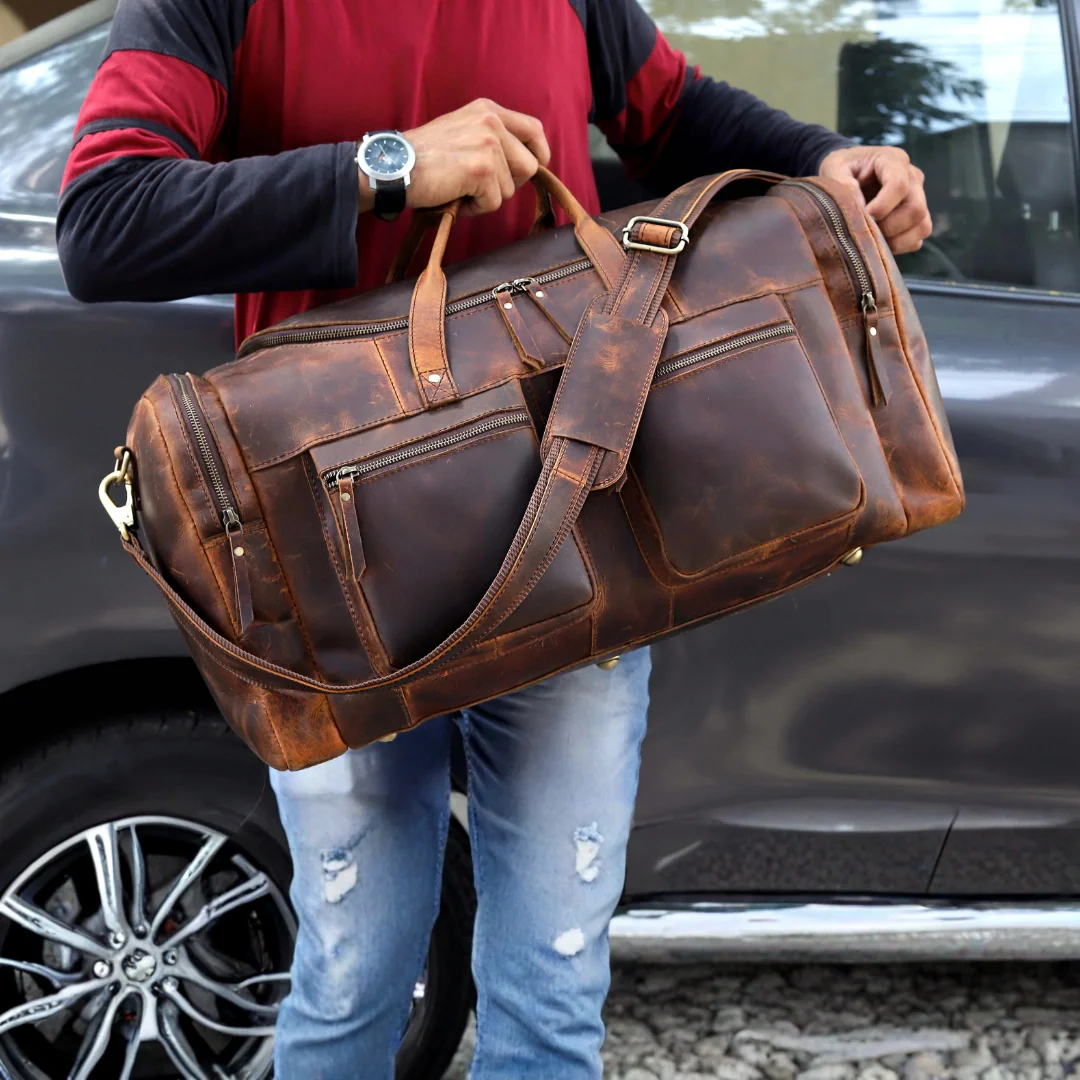 Vintage Radiant Buffalo Leather Duffle Bag - Image 13