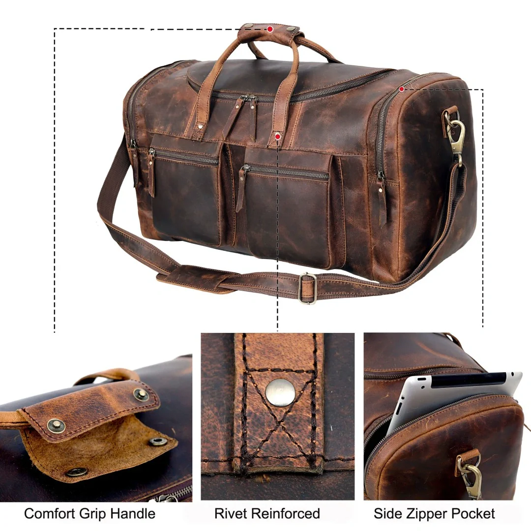 Vintage Radiant Buffalo Leather Duffle Bag - Image 3