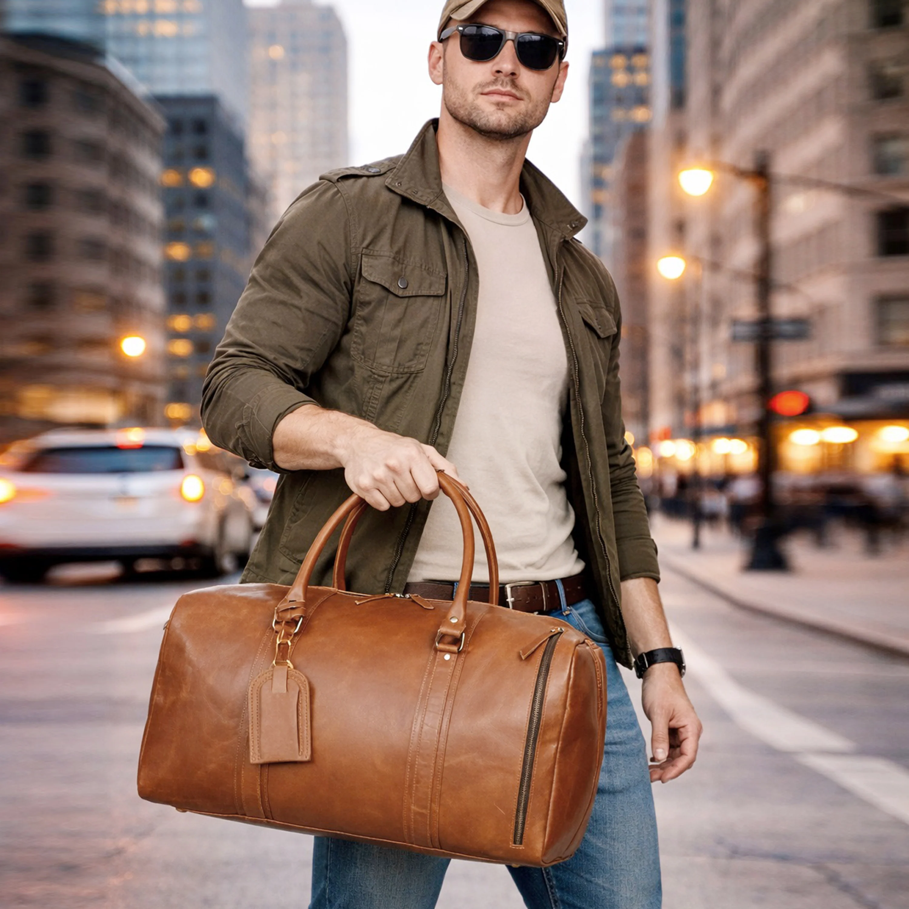 Vintara Buffalo Leather Travel Duffle Bag - Image 6